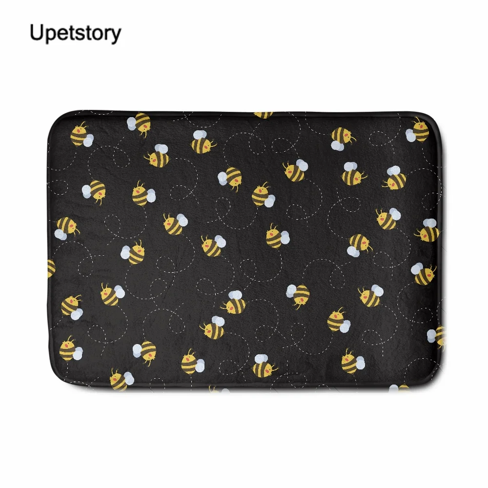 

Upetsrory Front Door Mat Flower and Bee Design Entrance Doormat Non-slip Home Flannel Mat for Living Room Footcloth Bed Room Rug