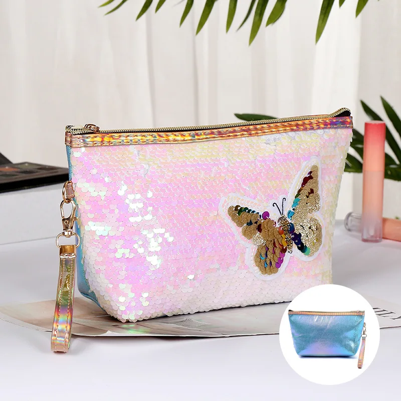 Платье с принтом бабочки блестки Водонепроницаемый Макияж сумка ремешком на