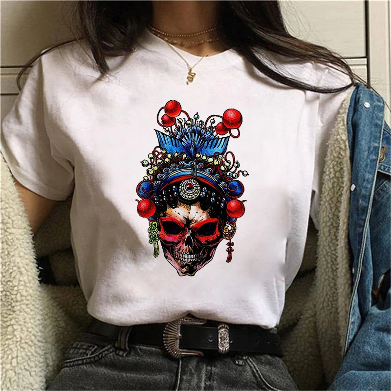 

China Beijing Opera T shirt For women Short Sleeve Shirt women Fashion Soft Casual White T shirts Tops