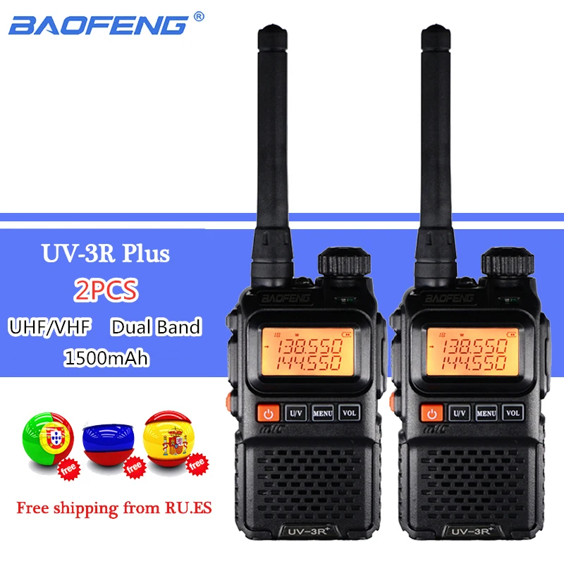 2 шт. BAOFENG UV-3R Plus двухдиапазонный беспроводной портативный CB Walkie Talkie UV3R+ домофон FM трансивер Ham Радио UV 3R двухстороннее радио