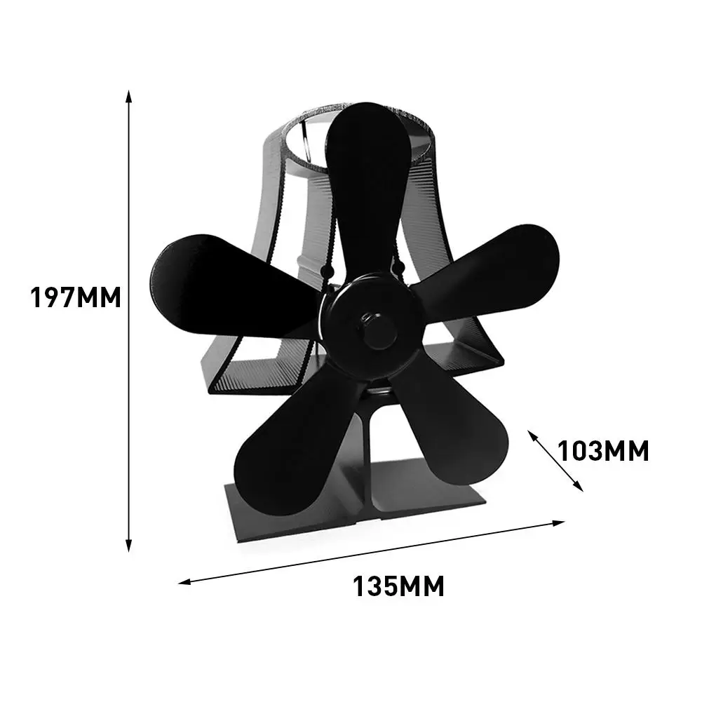 Черный настенный вентилятор для камина с 5 лопастями тепловой горелки
