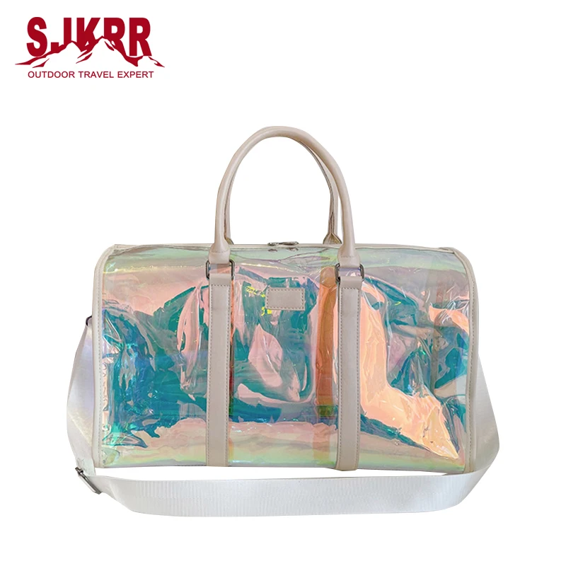 

S.IKRR Summer Luxury Designer Clear Gym Bag Hand Sports Bag 2021 Holographic Travel Luggage Weekend Fitness Women PVC Beach Bags