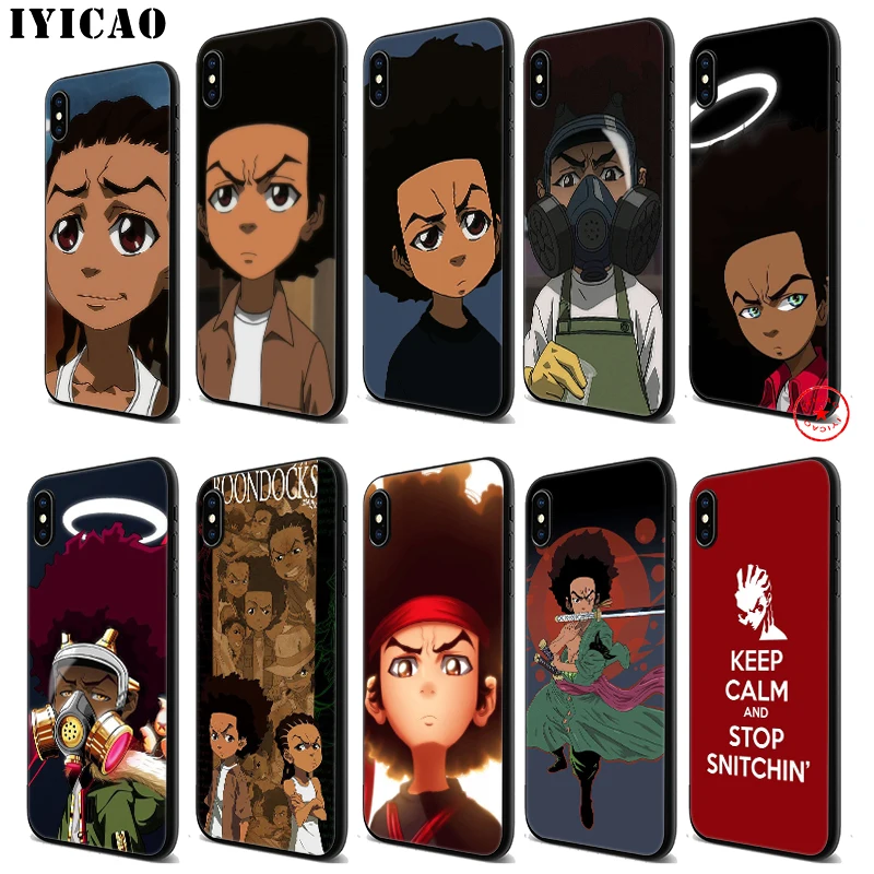 Силиконовый чехол IYICAO Huey Freeman BOONDOCKS мягкий черный для iPhone 11 Pro Xr Xs Max X или 10 8 7 6 6S Plus 5