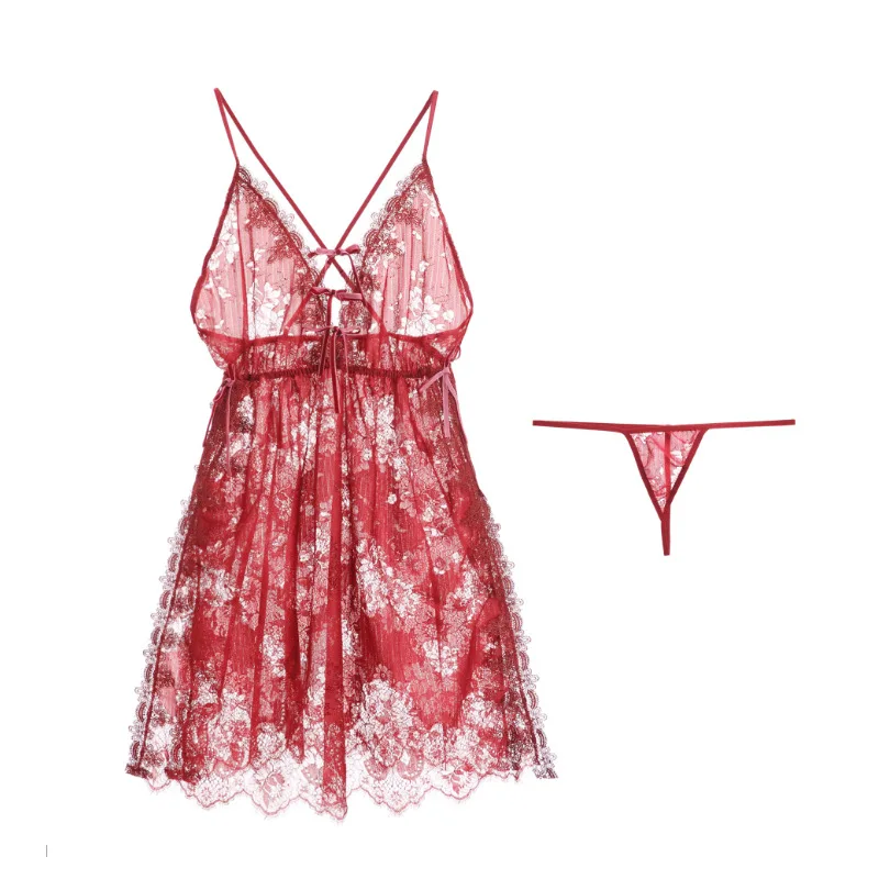 

Sleepwear Spring/summer Ladies Side Slit Bathrobe Sexy Lace Stitching Nightdress Large Size Women