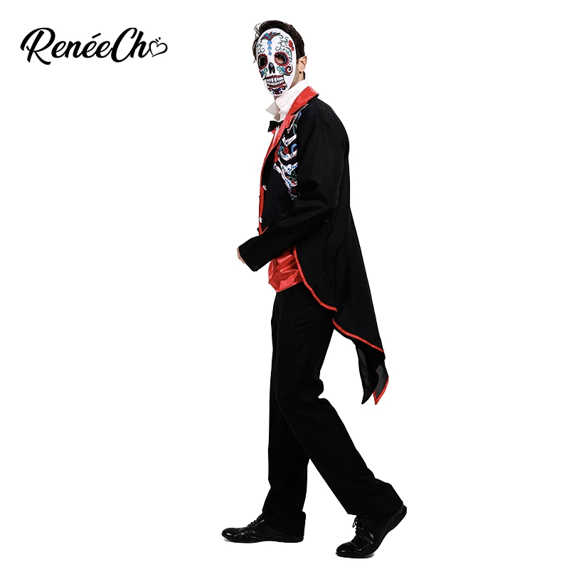 Костюм ренеэхо на Хэллоуин для взрослых День мертвых костюм мужчин Цветок Скелет