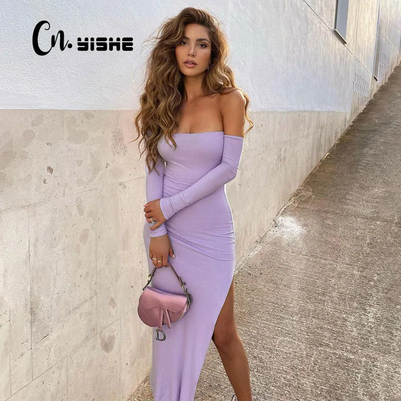 

CNYISHE Birthday Outfits Women Off the Shoulder Backless Party Dress Women Bodycon Slash Neck Dresses Tight Fitted Dress Vestido