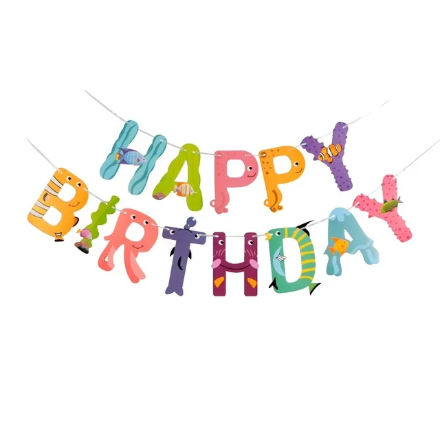 Happy Birthday Banner Animal Lion Cake Topper Kid Birthday Party Ocean Wild Animal Jungle Party Supplies Children's Day Gifts - Цвет: banner 4