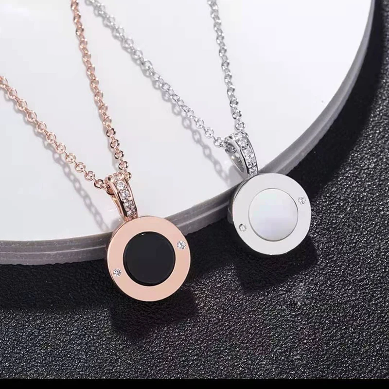 

Women's classic fashion zircon double-sided flip black and white ceramic S925 sterling silver necklace high-end atmospheric gift