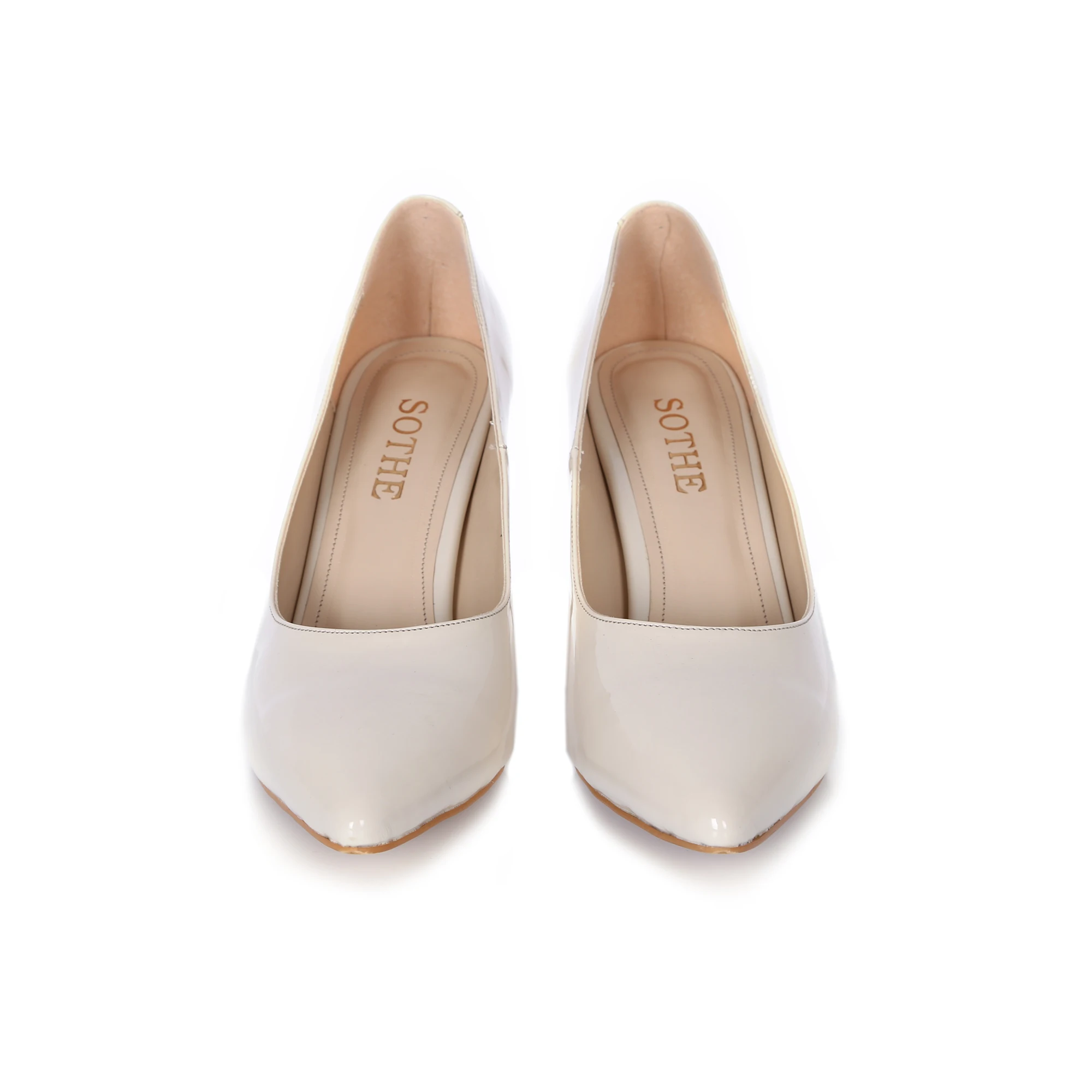 

DS-1017 Beige Patent Leather female shoes short heel pointed toe Stiletto shoes