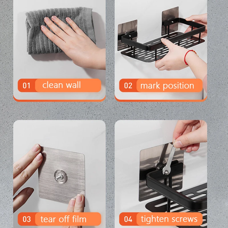 Полка для ванной алюминиевая квадратная корзина черная/белая/матовая полка