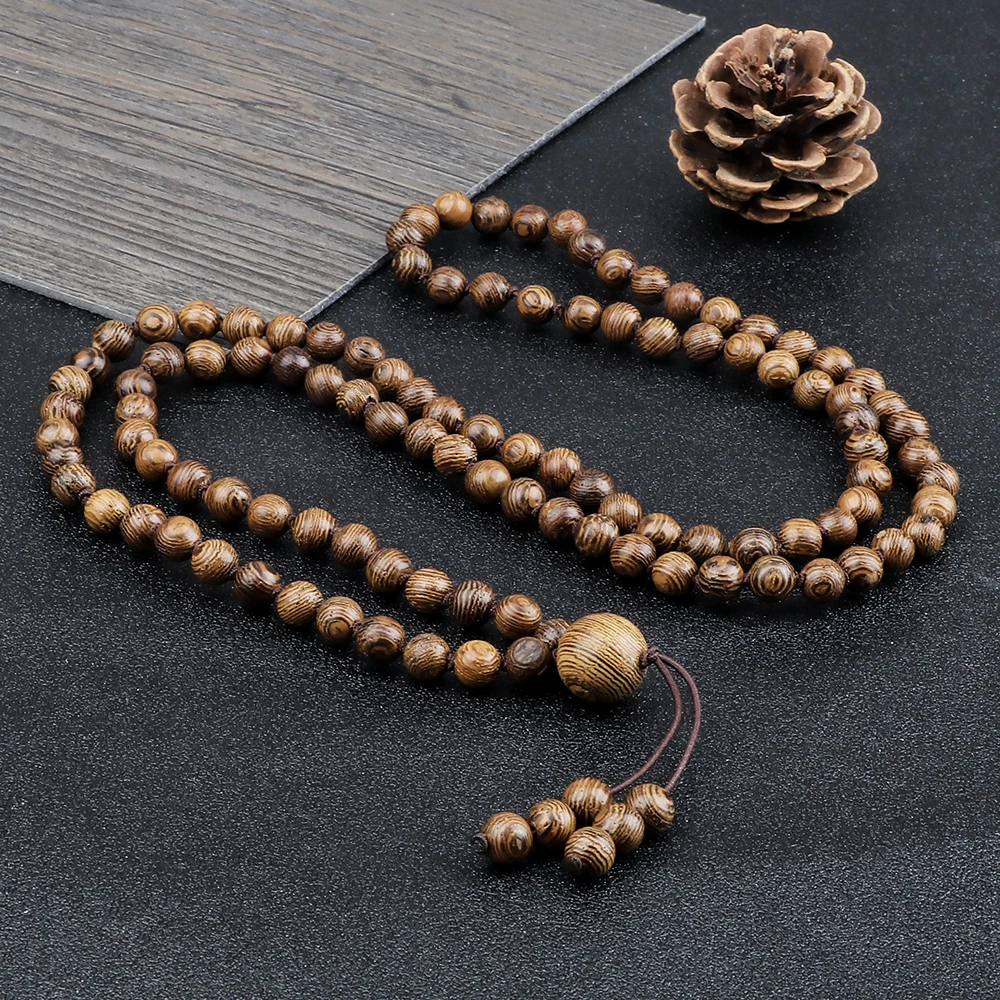 Многослойный браслет 6 мм тибетские бусины из 108 дерева ожерелье для молитвы