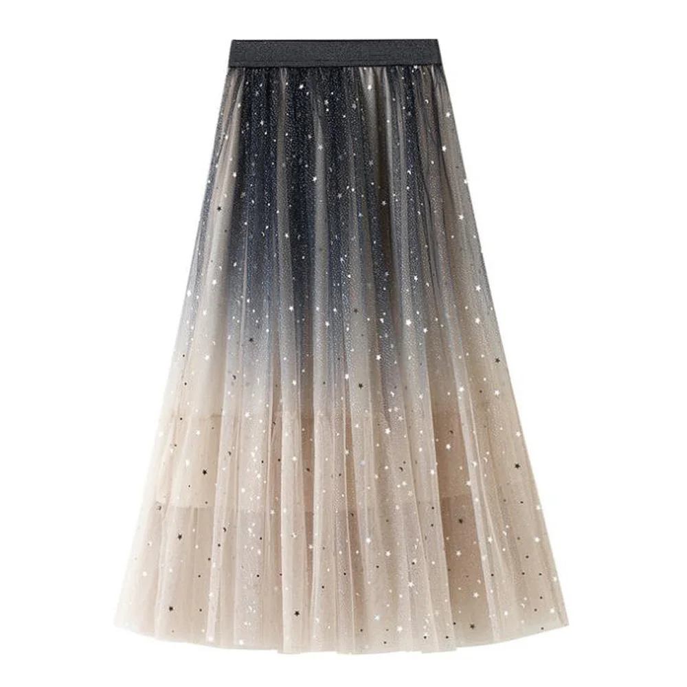 

Tulle Skirts Women Long Puffy Maxi Skirt With Sequins For Women High Waist A-Line Pleated Skirt Jupe Tulle Femme