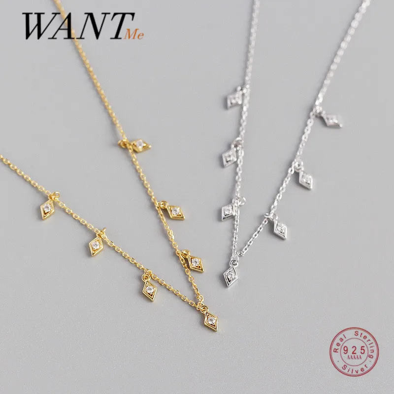 

WANTME S925 Серебряная Геометрическая циркониевая цепочка длиной до ключиц ожерелье для модных женщин Европейская вечерние ювелирные изделия и...