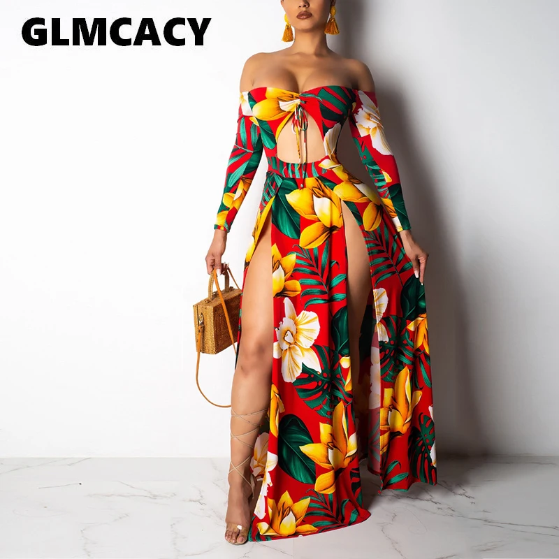 Женское длинное платье макси с открытыми плечами летнее облегающее цветочным