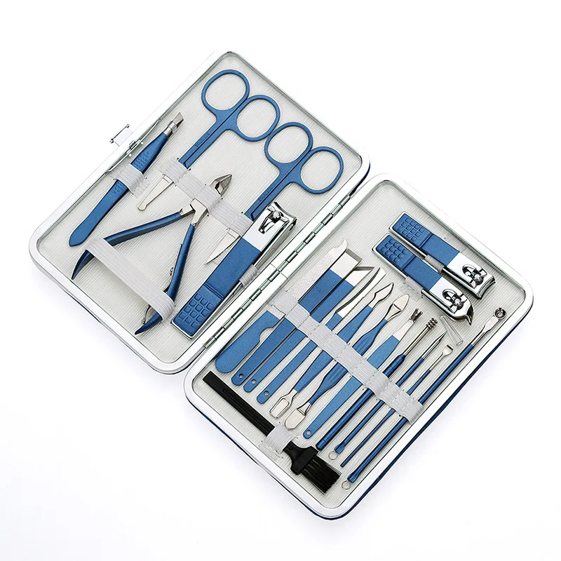 

18pcs Manicure Cutters Nail Clipper Set BOX Household blue Ear Spoon Nail Clippers Pedicure Nail Scissors Tool toenail knife