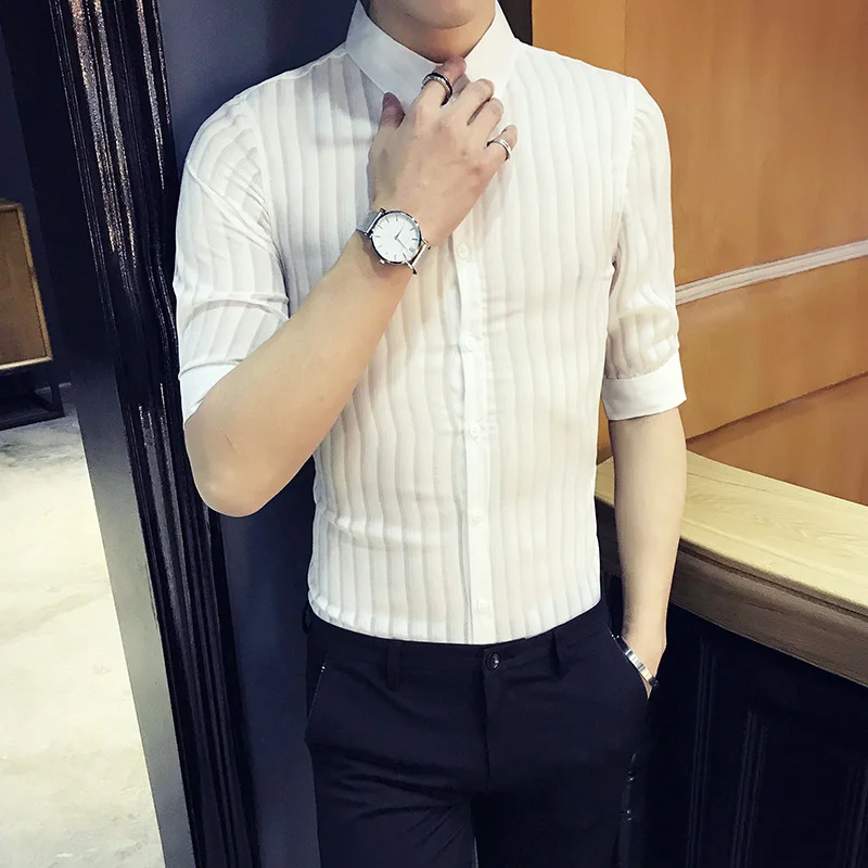 Рубашка мужская прозрачная пикантная модная сорочка с рукавом до локтя