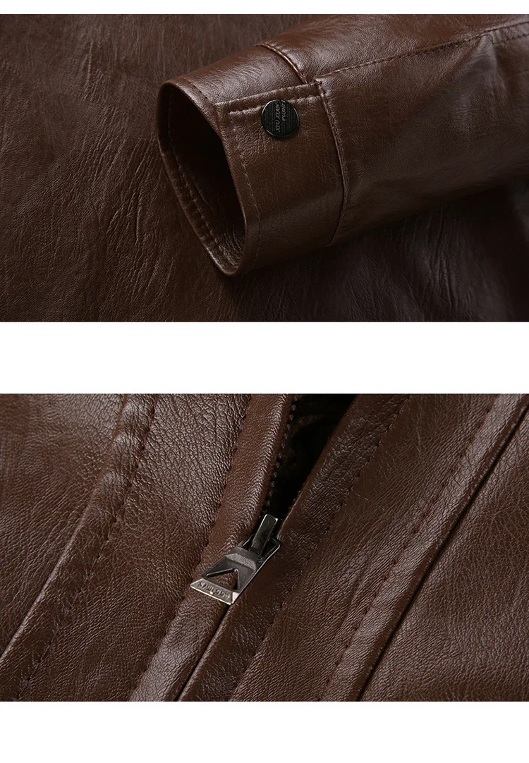 FGKKS Fashion Brand Men PU Leather Jacket New Men's Stand Collar Plus Velvet Leather Jacket Casual Wild Leather Jackets Male
