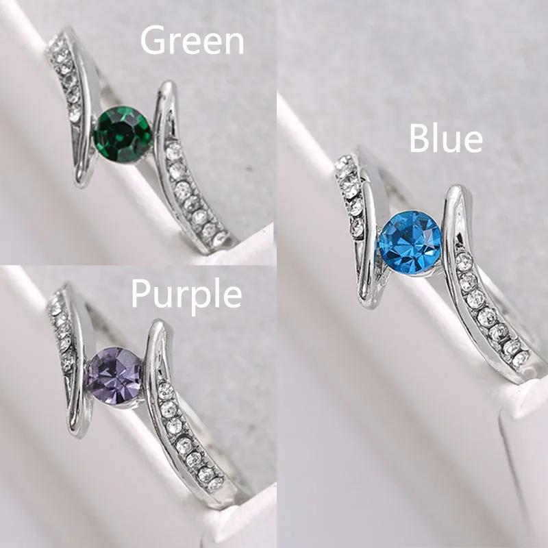 

3 Colos Female Simple White Zircconia Crystal Ring for Women Party Jewelry Accessories European and American Style Accessories
