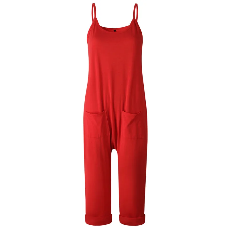 Сексуальный Свободный женский комбинезон на бретельках с карманом и лямкой шее