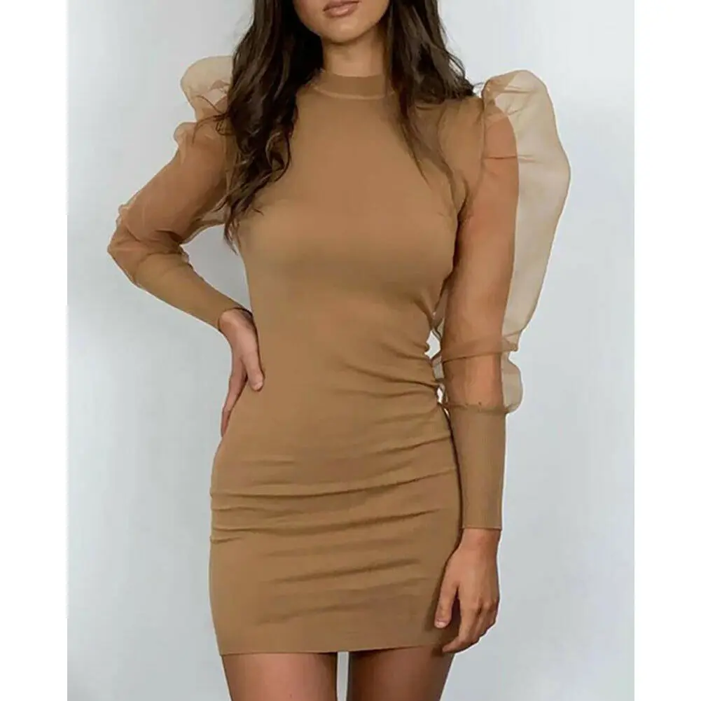 Spring Hot Women Sexy Long Puff Sleeve Dresses 2020 New Fashion Ladies Bodycon Evening Party Mini Dress | Женская одежда
