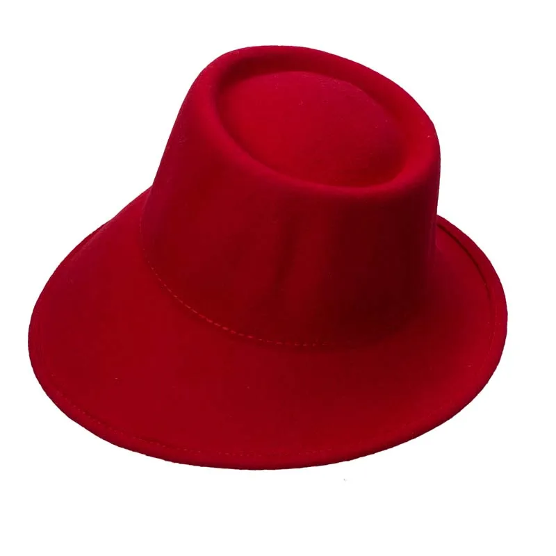 Red Lawliet шерсть женская шляпа с широкими полями Fedora специальная флоппи Женская фетровая наклонная Асимметричная Свадебная церковная шляпа T289 - Цвет: Red