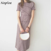 neploe chic wooden ear patchwork pleated women dress 2021 spring summer drawstring vestidos new high waist plaid dresses 1h970