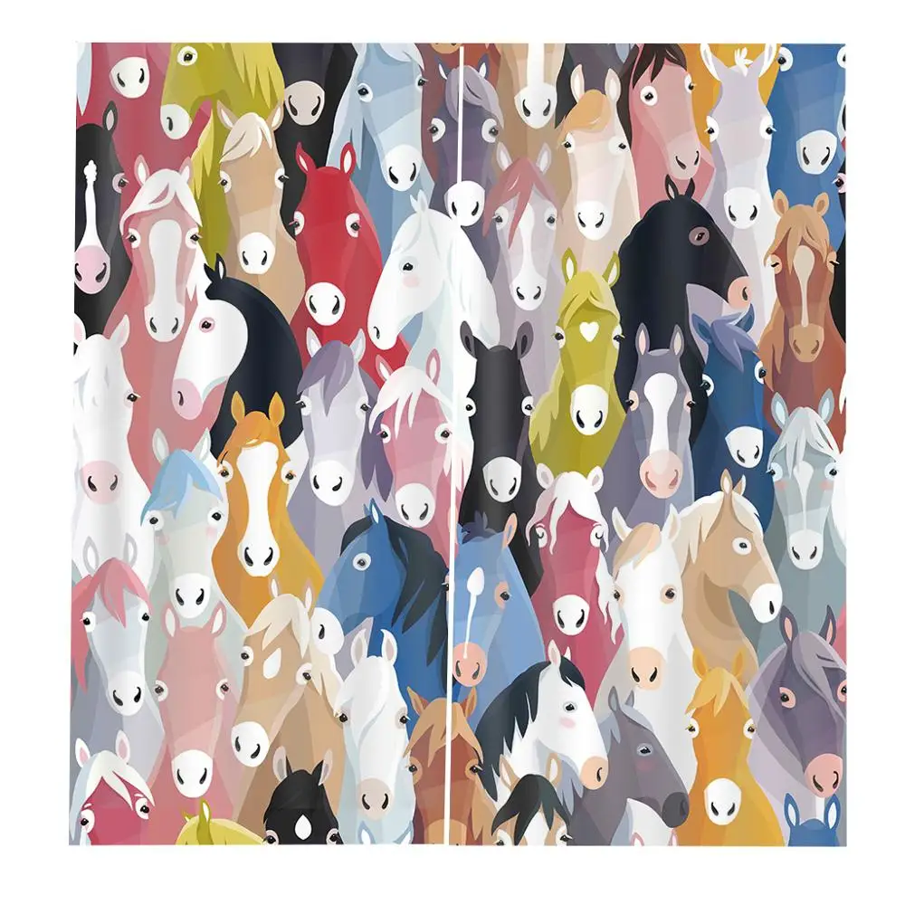 

Custom curtains Colored animal head horse print Customized 3D Blackout Curtains Living Room Bedroom Hotel Window