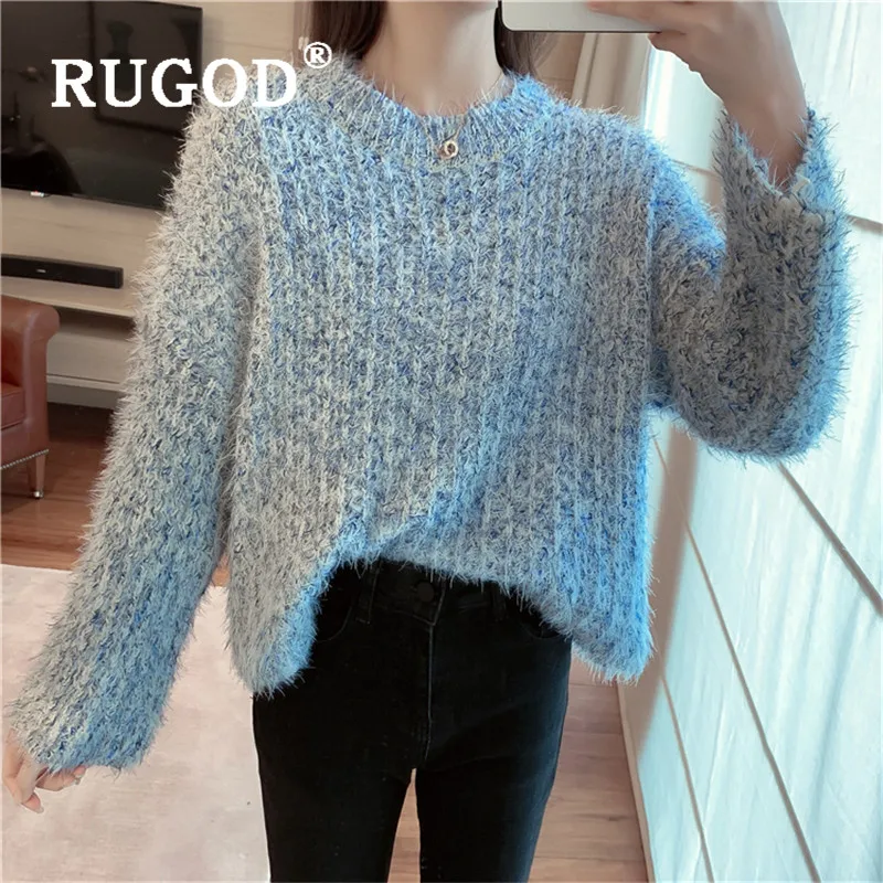 RUGOD Autumn Winter New Style O-neck Warm Fuzzy Pullover Cashmere Sweater Plus Size Women Tops For Fashion 2019 | Женская одежда