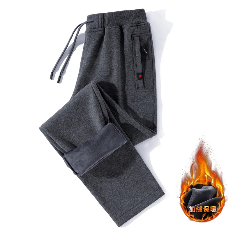 

Autumn and winter men's casual pants middle aged dad cotton loose Plush thickened winter Plush pants sports pants