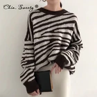Полосатый вязаный женский пуловер с принтом зебры, Свитера 2020, осенне-зимние шерстяные свободные женские повседневные Пуловеры с рукавами летучая мышь