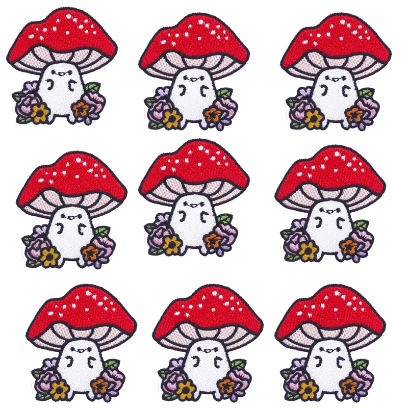 

10Pcs/Set Cartoon Patch Mushroom Embroidered Patches For Clothing Lovely Stripe Patch Iron On Patches On Clothes Appliques