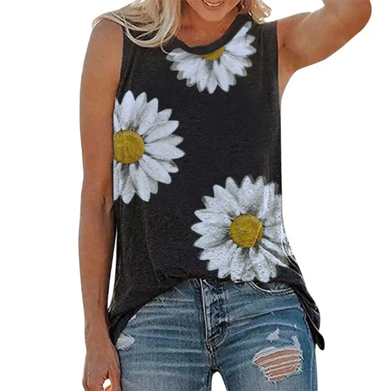 

Summer casual women's 2021 hot sale little daisy digital printing garden collar women's sleeveless top