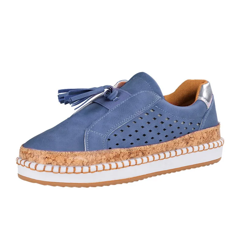 Blue C Vertvie/женские кроссовки без шнуровки; неглубокие мокасины; Вулканизированная обувь; дышащая обувь с вырезами; Женская Повседневная Удобная обувь на плоской подошве - Цвет: Blue C