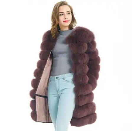 long coat 4 Женская мода осенний зимний стиль настоящая лисица пальто жилет тонкий круглый вырез зимний женский натуральный мех куртка пальто жилет - Цвет: long coat 4
