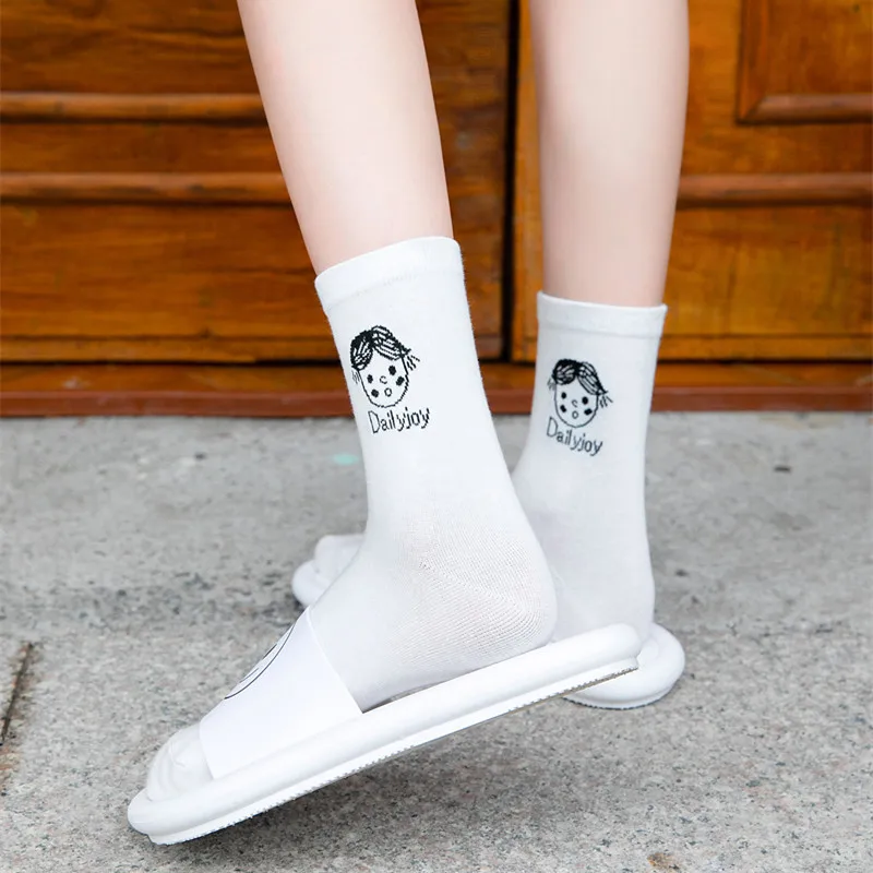Женские Длинные хлопковые носки PEONFLY осенне-зимние Дышащие с милым мультяшным