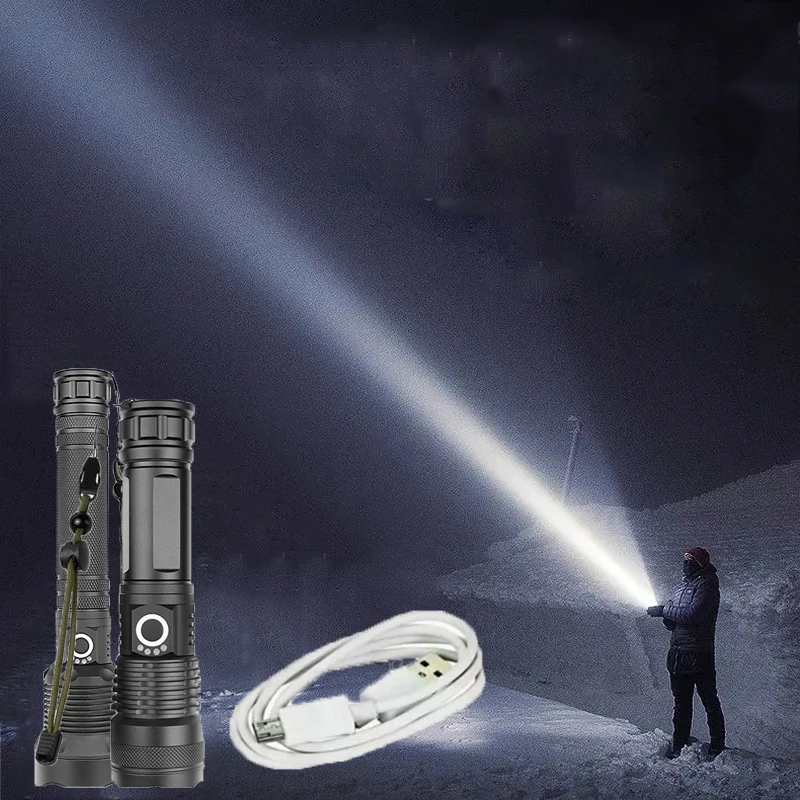

2000 Lumens Powerful LED Flashlight 18650 Battery Outdoor Waterproof USB Rechargeable Telescopic Zoom High-power LED Flashlight.