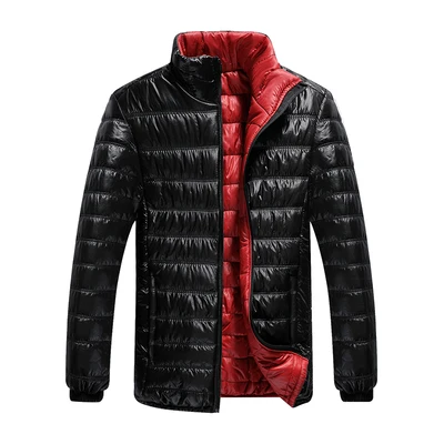 red and black Большой размер, зимняя мужская куртка с длинным рукавом, ультра легкое пальто, одежда с двух сторон, 90% белый утиный пух, приталенные мужские куртки WZ1038 - Color: red and black