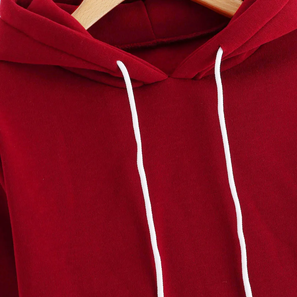 

Women's fall casual V-neck solid color long-sleeved sweatshirt hooded shirt W0806