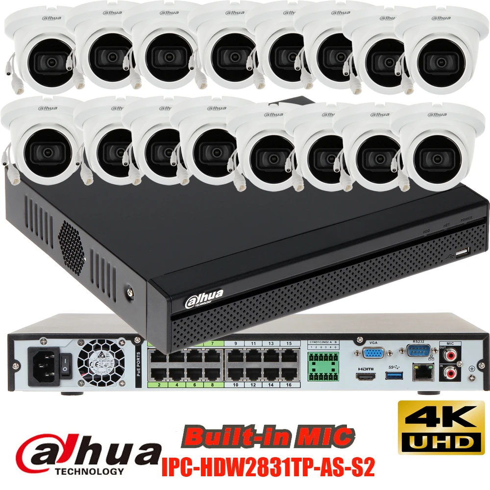 

Mutil Language dahua 4k H.265 16CH poe NVR5216-16p-4ks2 camera kit с 16ch 4K POE водонепроницаемая купольная IP-камера IPC-HDW2831T-AS