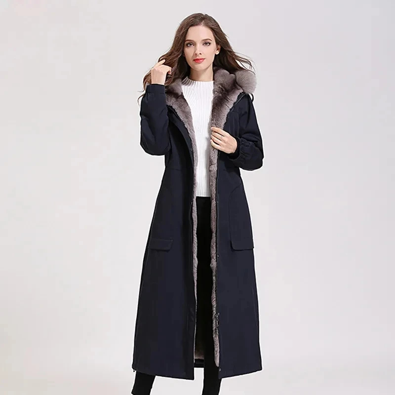 2021 New High-Quality Faux Fur Coat Winter Women's Coat Hooded Imitation Rabbit Fur Grass Detachable Overcome Warm Coat Female