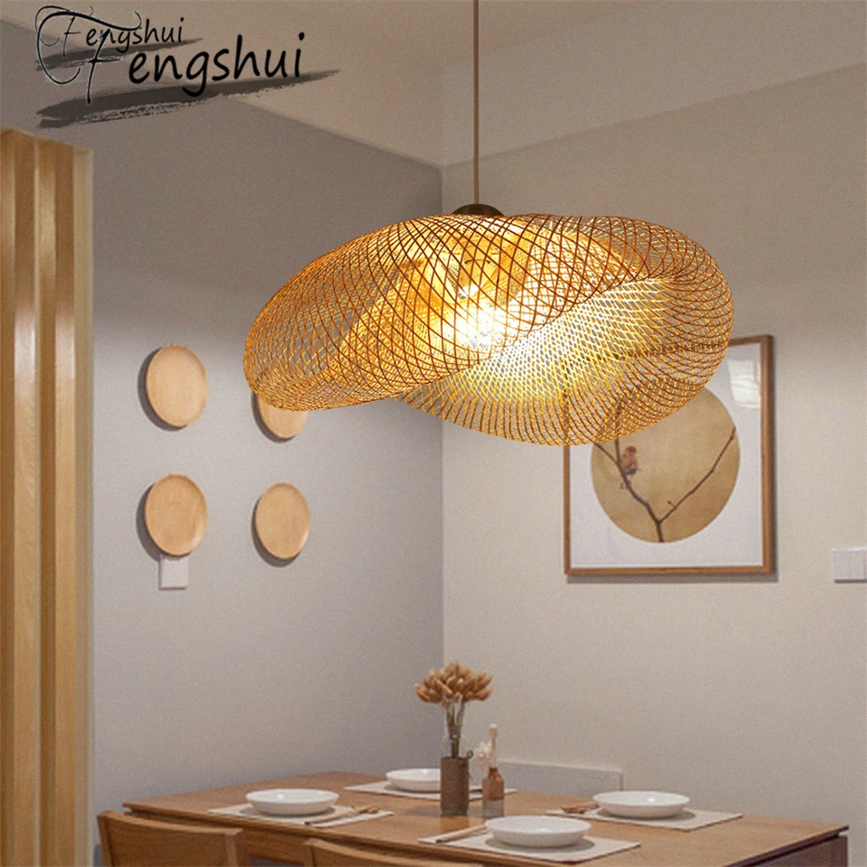 Lámparas colgantes artísticas modernas de bambú, lámpara colgante Vintage de ratán para restaurante, sala de estar, lámpara de cocina, accesorios de iluminación