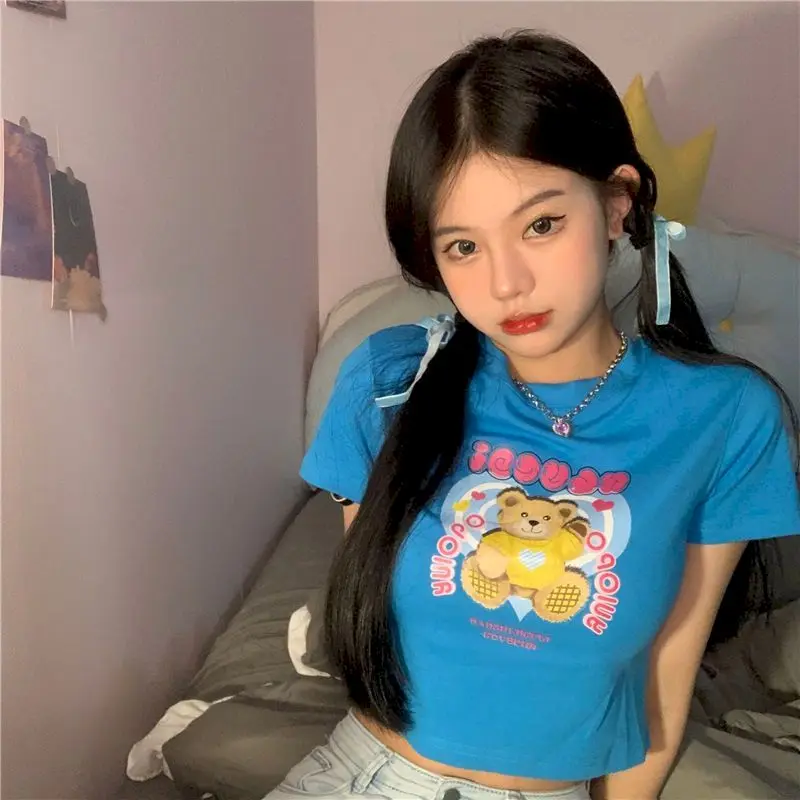 

Женская футболка с коротким рукавом и фотографическим принтом y2k, облегающий кроп-топ, женский летний белый милый женский топ, одежда