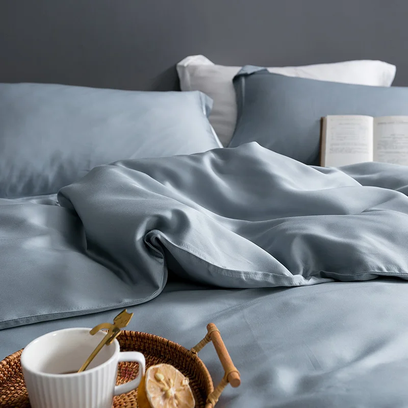 

Lofuka Noble Gray 100% Silk Bedding Set Top Grade Silk Queen King Quilt Cover Bed Sheet Fitted Sheet Set Pillowcase For Sleep