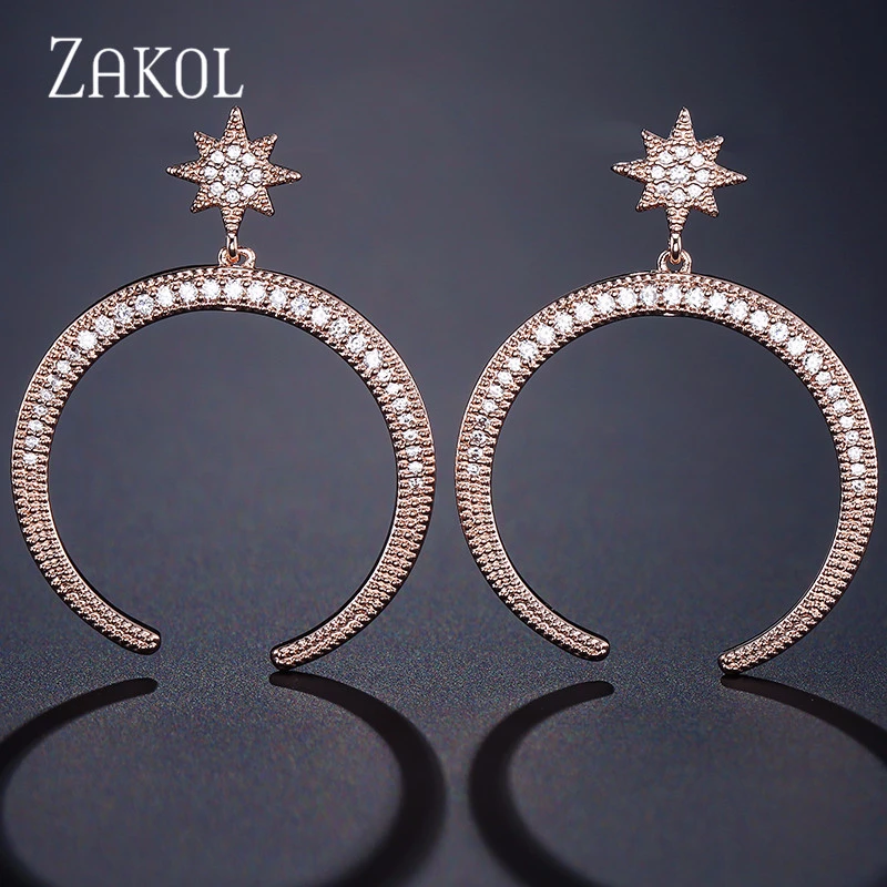 ZAKOL изысканные роскошные висячие серьги с большими звездами и Луной из