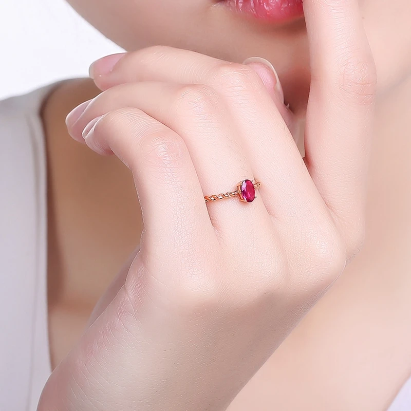 

HELON Solid 14K Rose Gold Certified Oval 0.5ct Tourmaline Ring Genuine Gemstone Ring Jewelry Wedding Party Rings For Women Gift