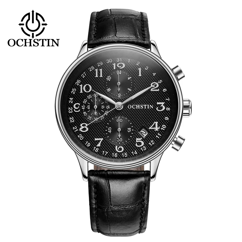 OCHSTIN Top Luxury Brand Men Business Rose Watches Chronograph Waterproof Quartz Analog Wristwatch Male Clock Relogio Masculino - Цвет: 050C-SilverBlack