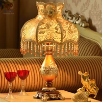 european fashion vintage luxury rezin body table lamp princess rustic bedroom bedside fabric lampshade table light fixture
