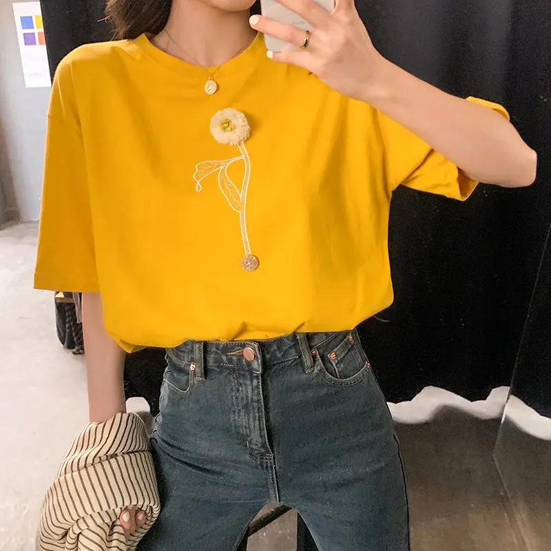 

the new summer 2020 han edition of pure cotton short sleeve T-shirt dress loose super fire cec brim half sleeve blouse