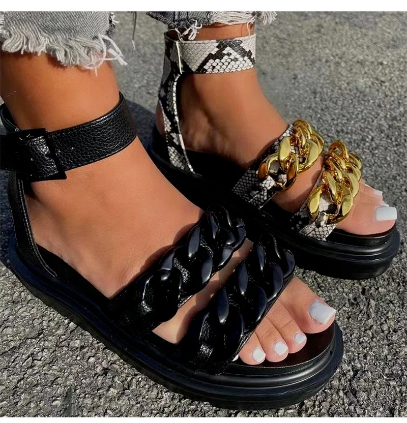 

Women's Sandals Summer New Solid Color Pin Buckle Flat Sandals Outdoor Comfortable Open-toed Casual Shoes Zapatos De Mujer 2021