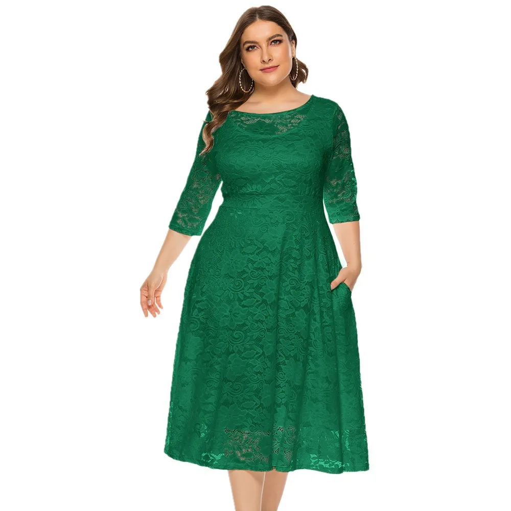 

6XL похоже на женское корейское платье, модное цельное осеннее повседневное однотонное кружевное платье фиолетового, зеленого, темно-синего,...